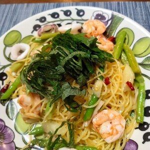 春です☆ふきのとうと海老のパスタ